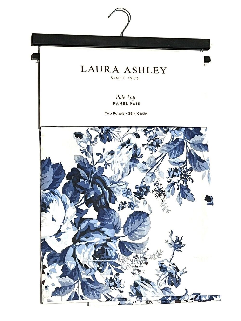 Laura Ashley Floral Blue White Roses Window Curtains 2 Panels 38x84” Joyce